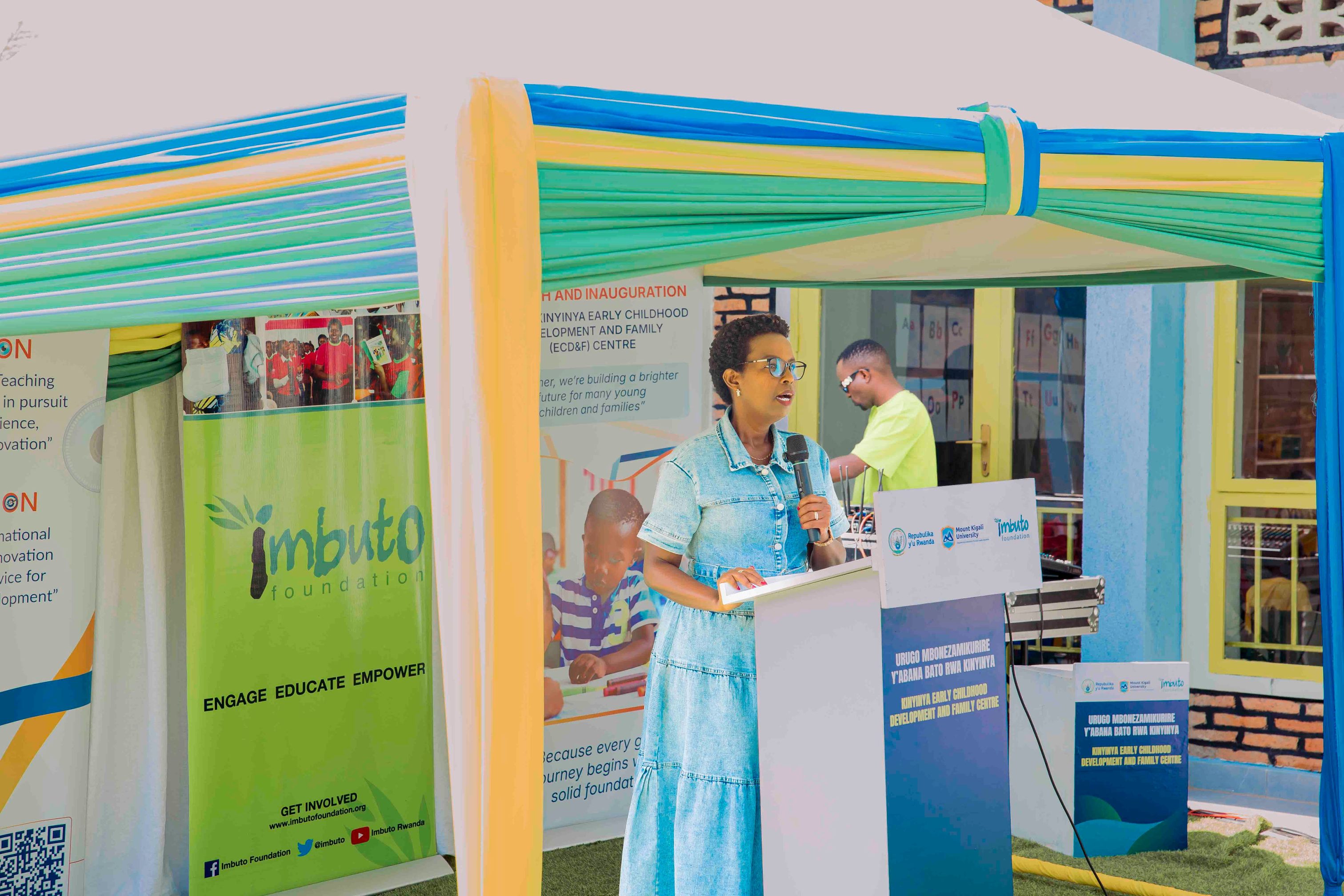 Kigali City Vice Mayor for Socio-Economic Affairs, Urujeni Martine, addresses guests during the commissioning of the Kinyinya ECD&F Centre, highlighting the importance of investing in early childhood development as a foundation for Rwanda’s human capital and long-term development.