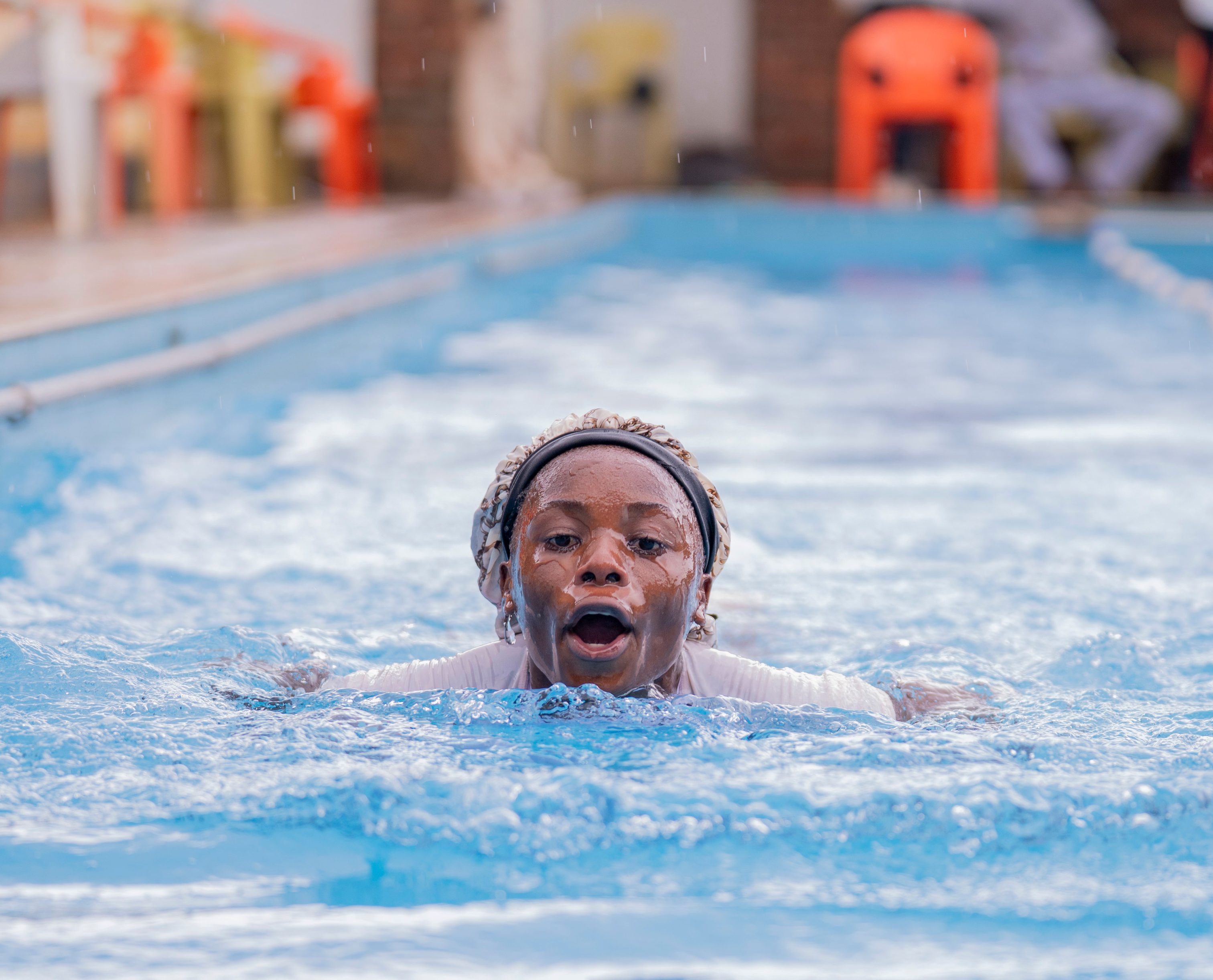 One of the student contestants in the swimming competition.